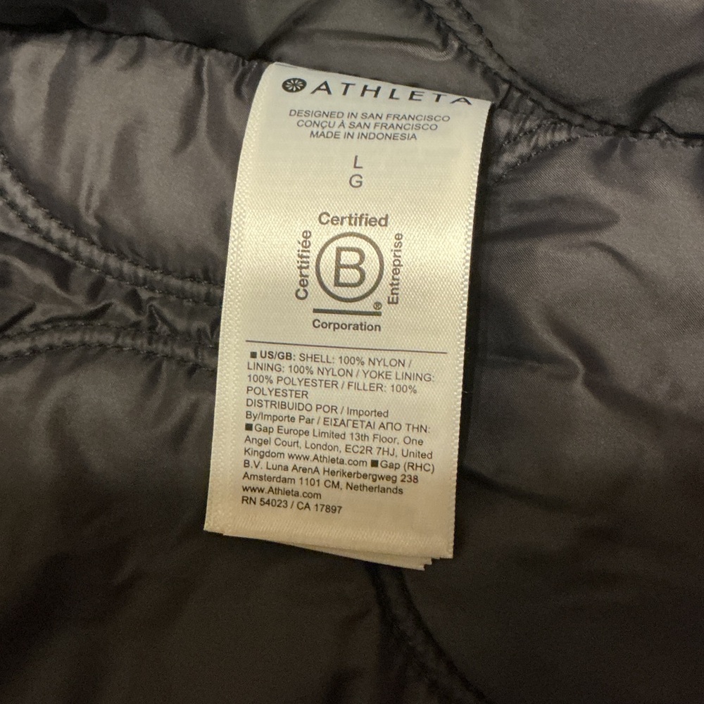 Athleta Black Quilted Puffer Jacket Size Large Women - Picture 7 of 10